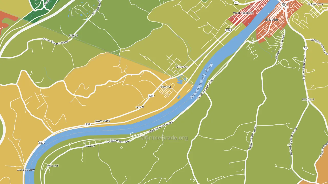 Elrama, PA Map of Burglary Rates