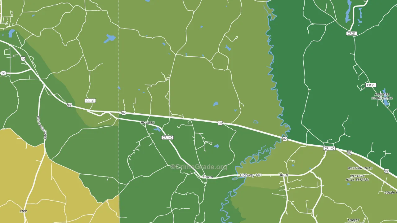 Elrod, AL Map of Burglary Rates