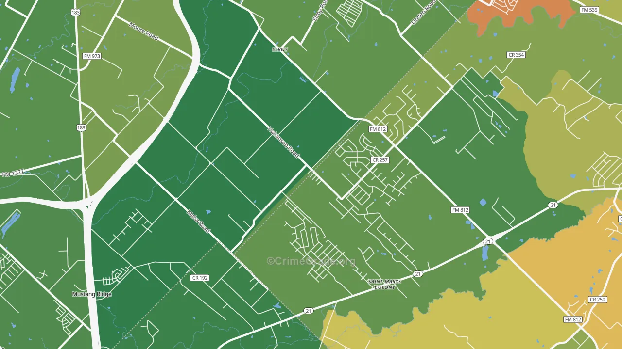 Elroy, TX Map of Burglary Rates