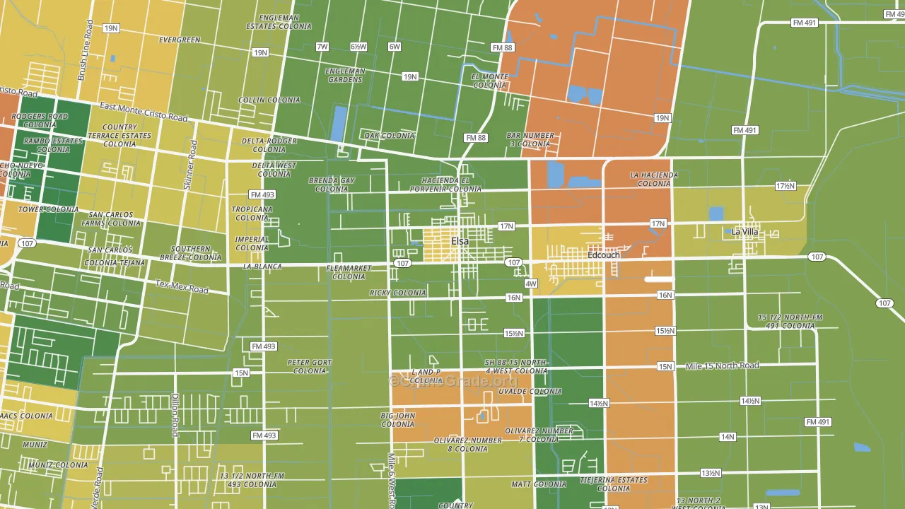 Elsa, TX Map of Burglary Rates