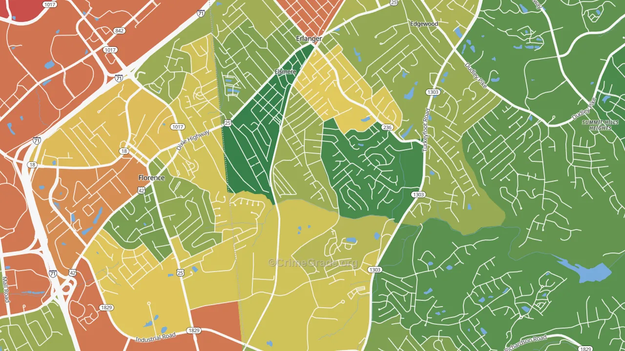 Elsmere, KY Map of Burglary Rates