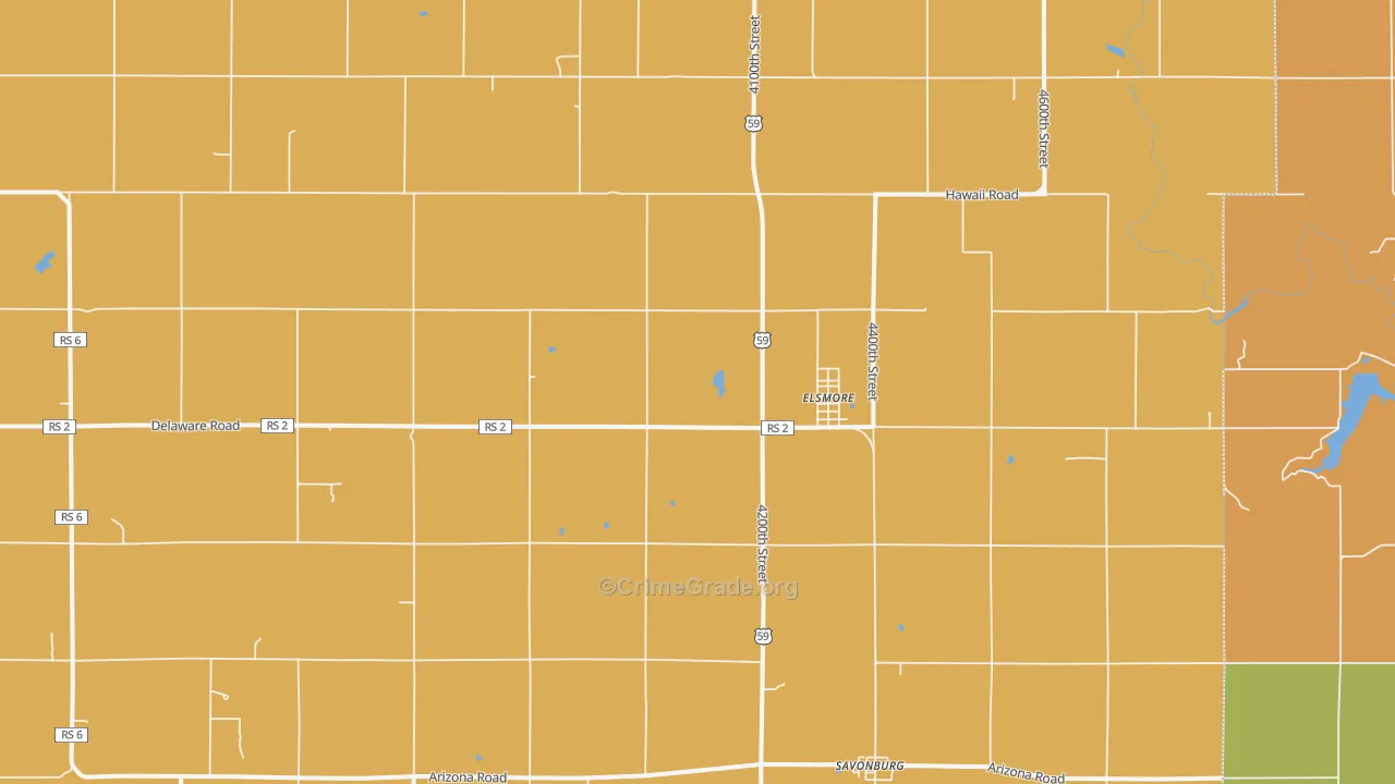Elsmore, KS Map of Burglary Rates