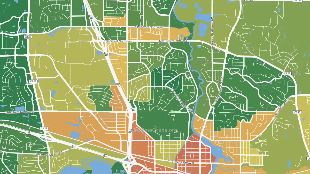 Elton Hills, Rochester, MN Map of Burglary Rates