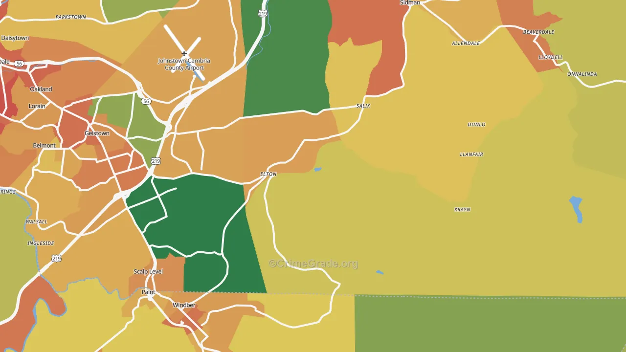 Elton, PA Map of Burglary Rates