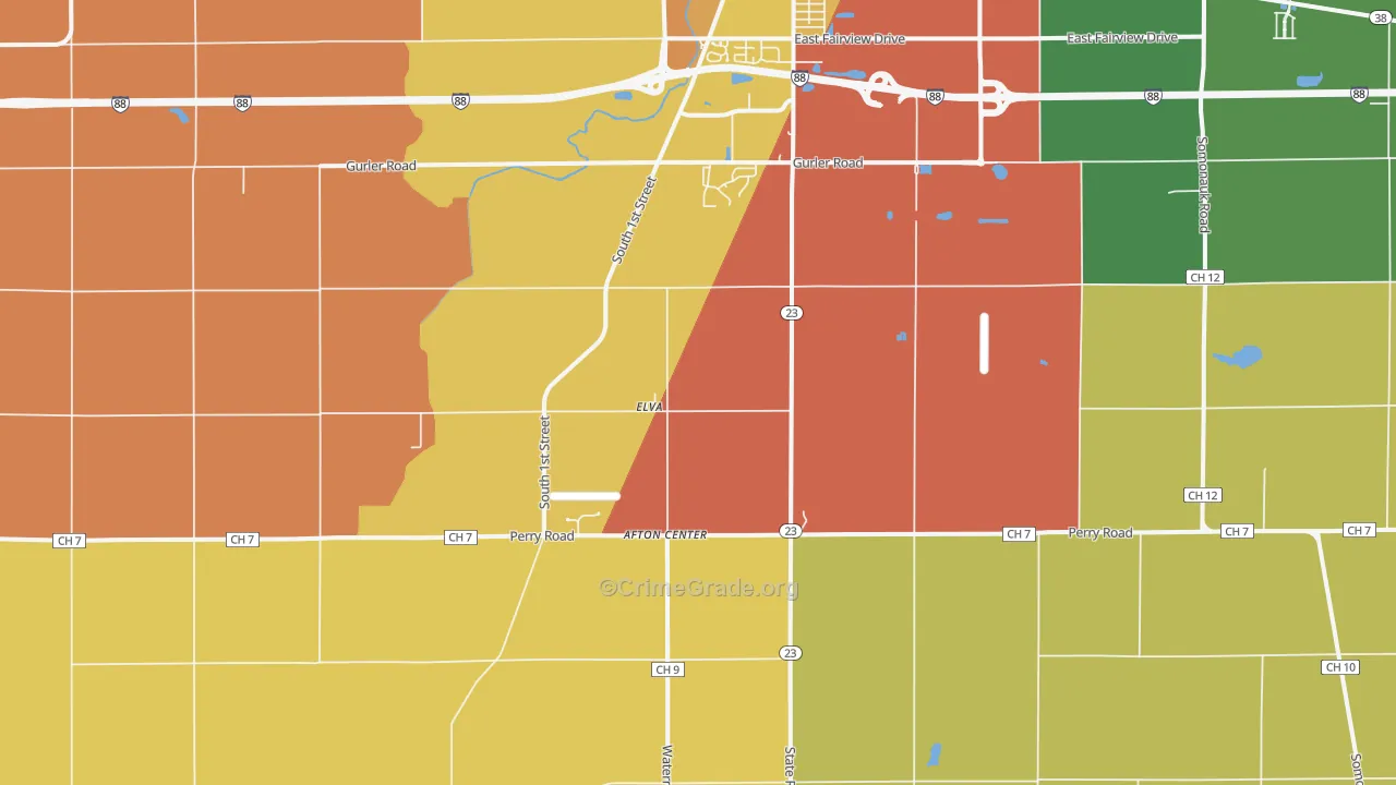 Elva, IL Map of Burglary Rates