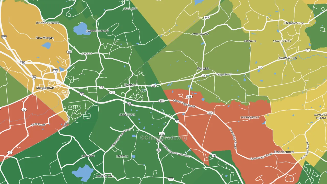 Elverson, PA Map of Burglary Rates