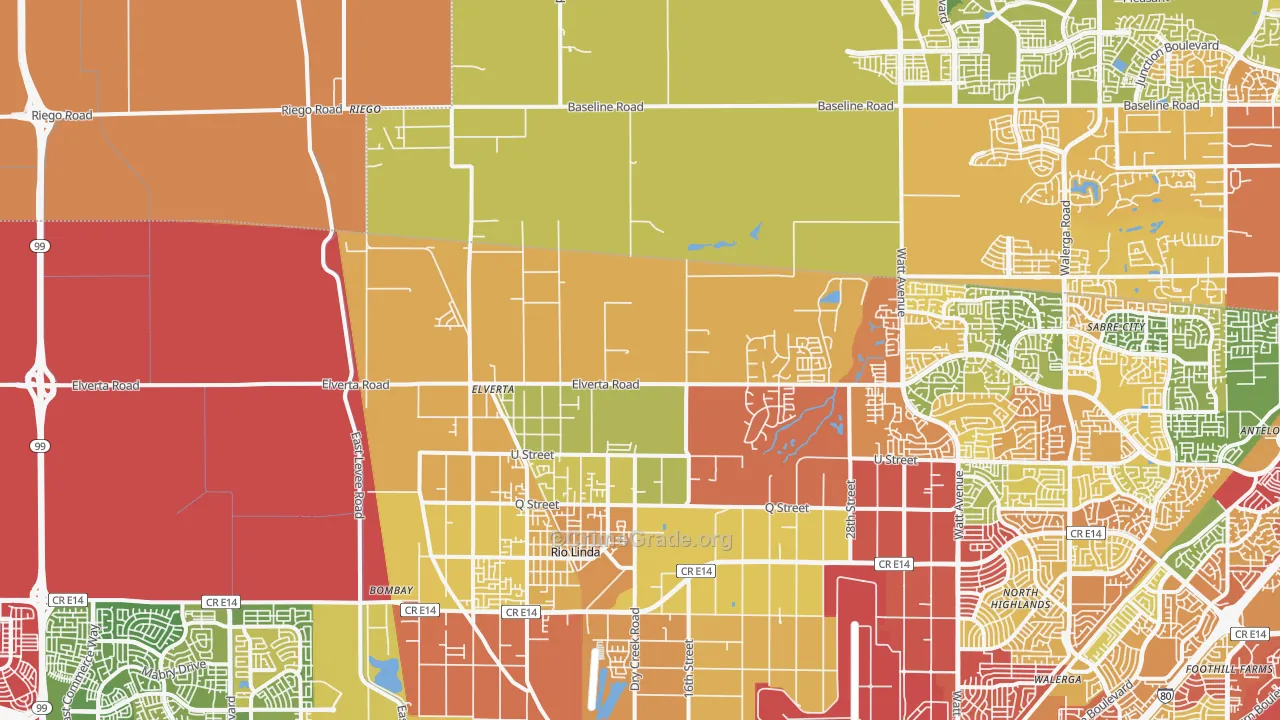 Elverta, CA Map of Burglary Rates