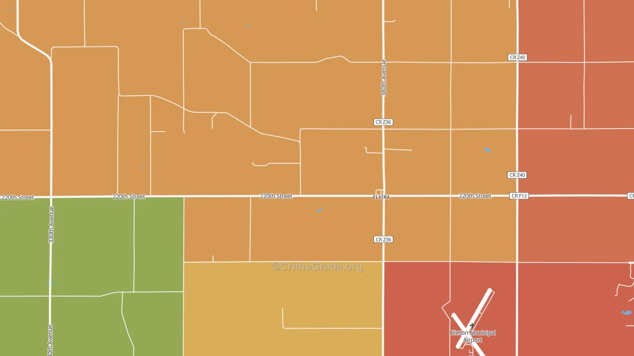 Elvira, IA Map of Burglary Rates