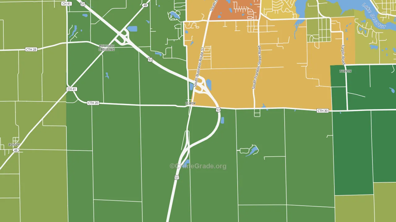 Elwin, IL Map of Burglary Rates