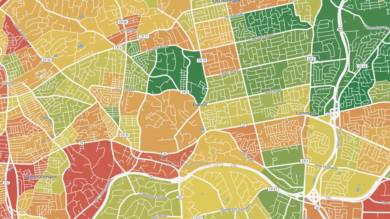 Elwood, East Northport, NY Map of Burglary Rates