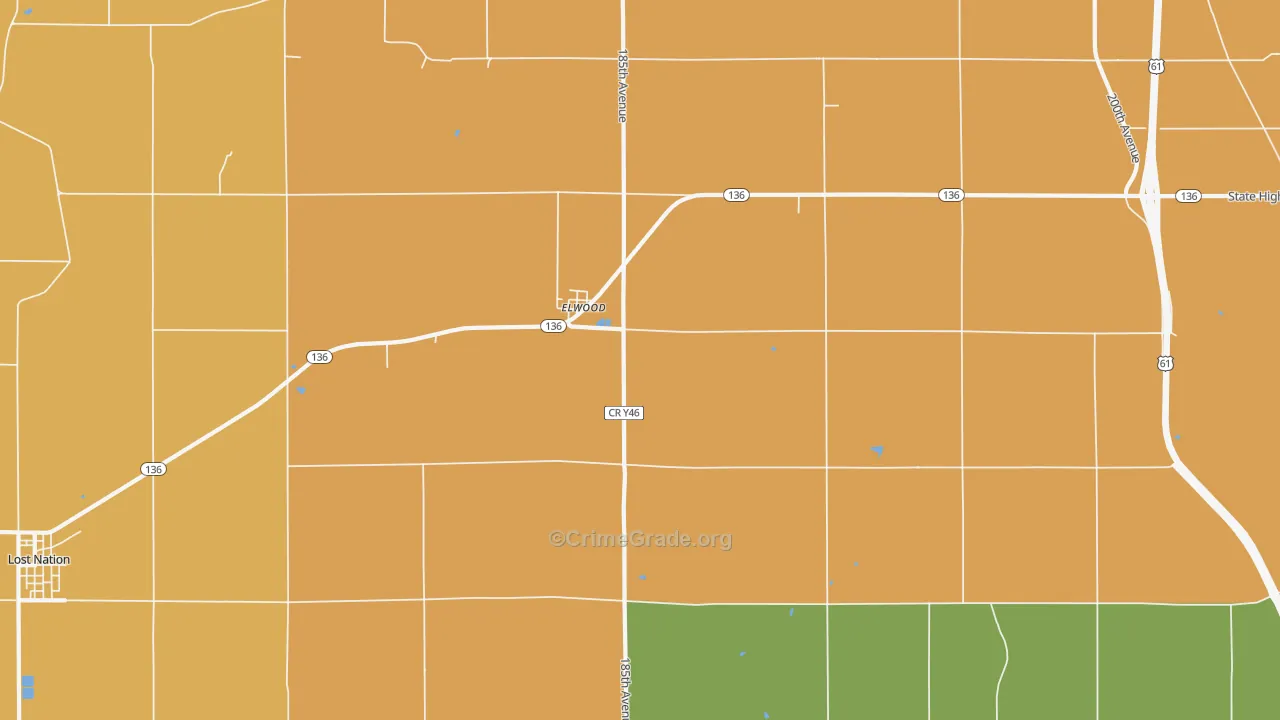 Elwood, IA Map of Burglary Rates
