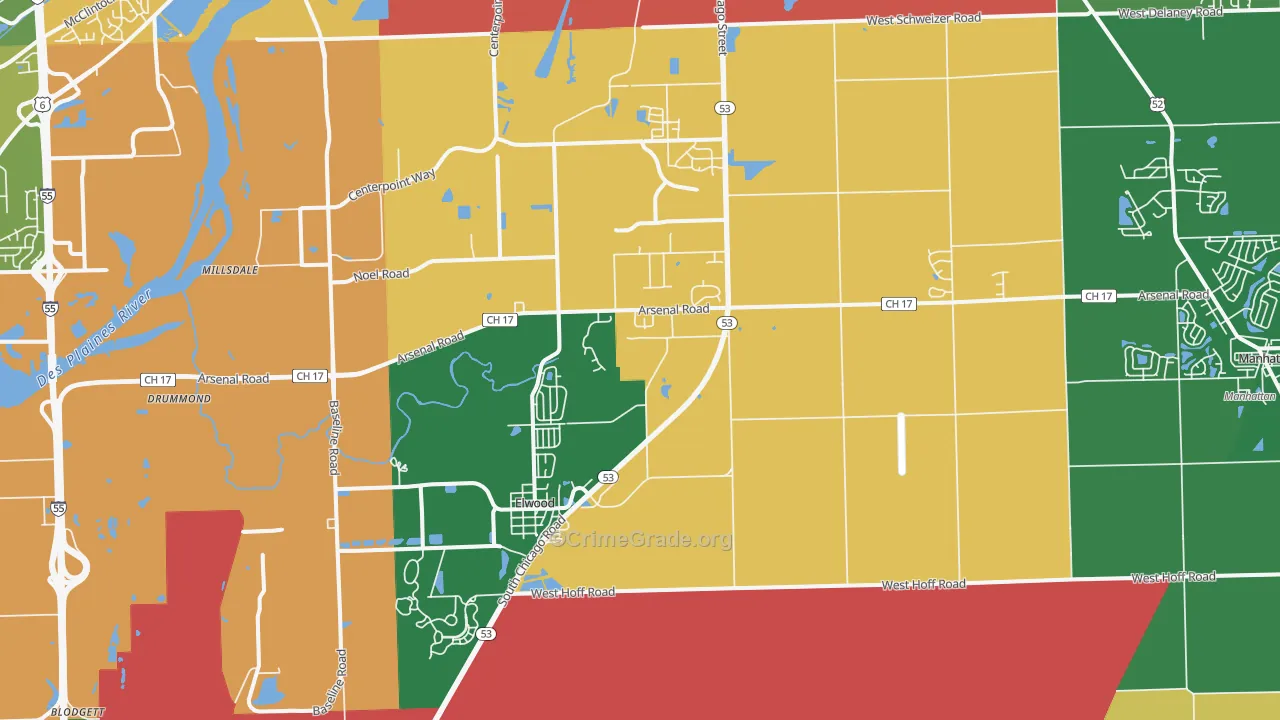 Elwood, IL Map of Burglary Rates