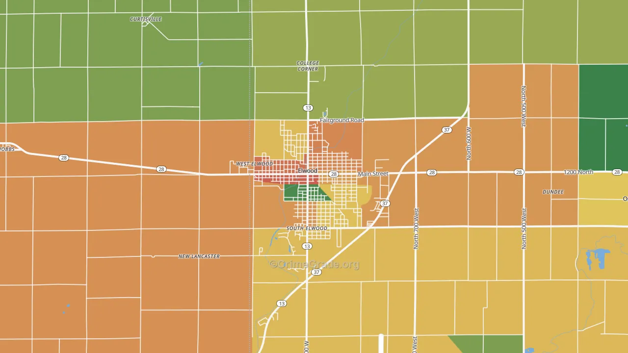 Elwood, IN Map of Burglary Rates