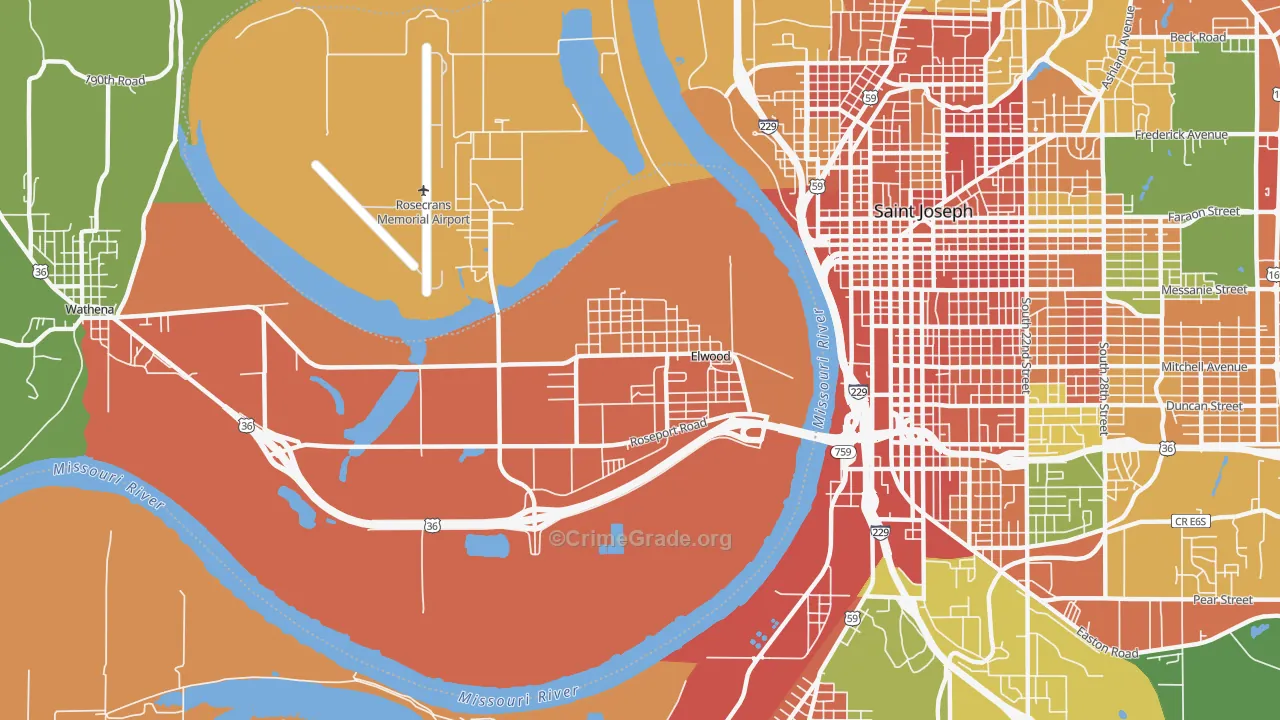 Elwood, KS Map of Burglary Rates