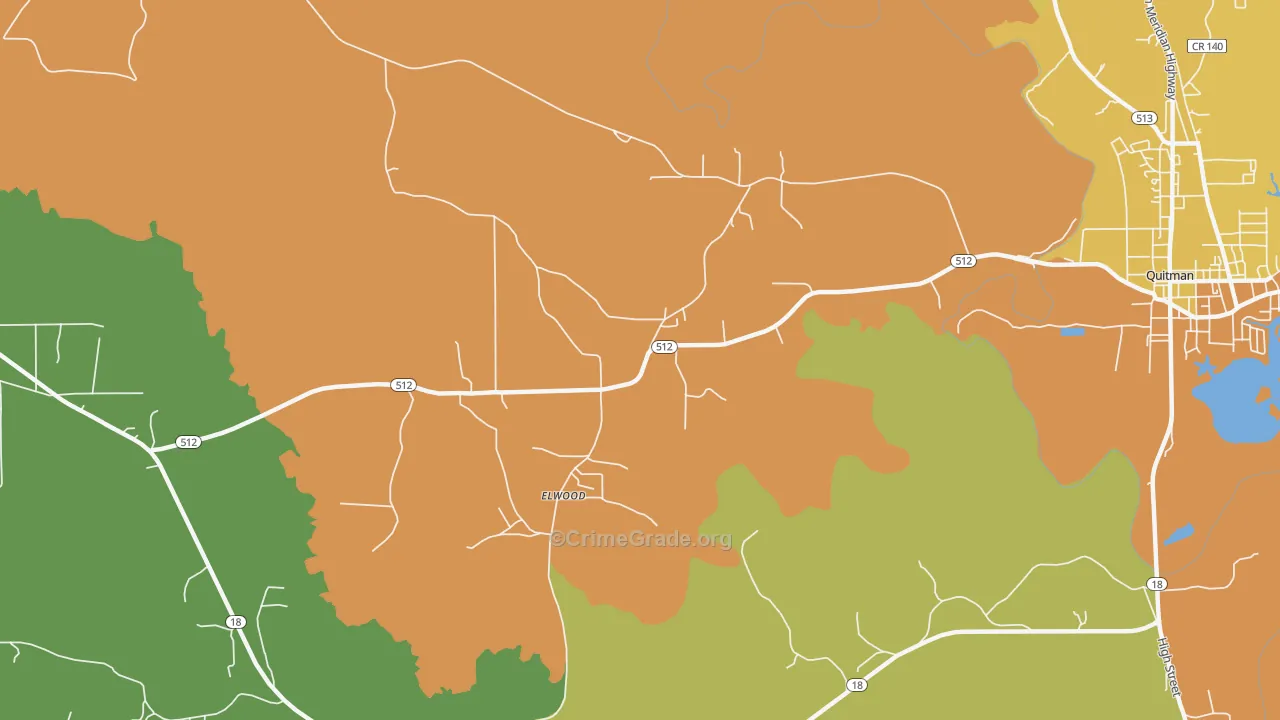 Elwood, MS Map of Burglary Rates