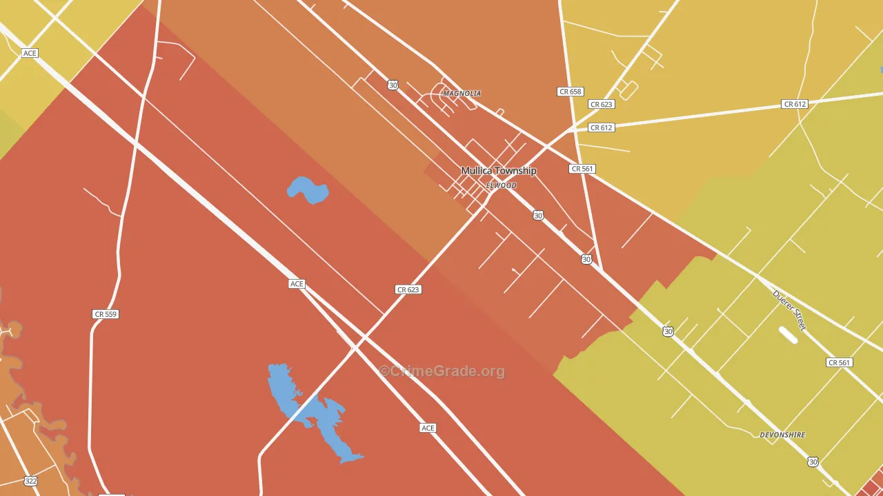 Elwood, NJ Map of Burglary Rates