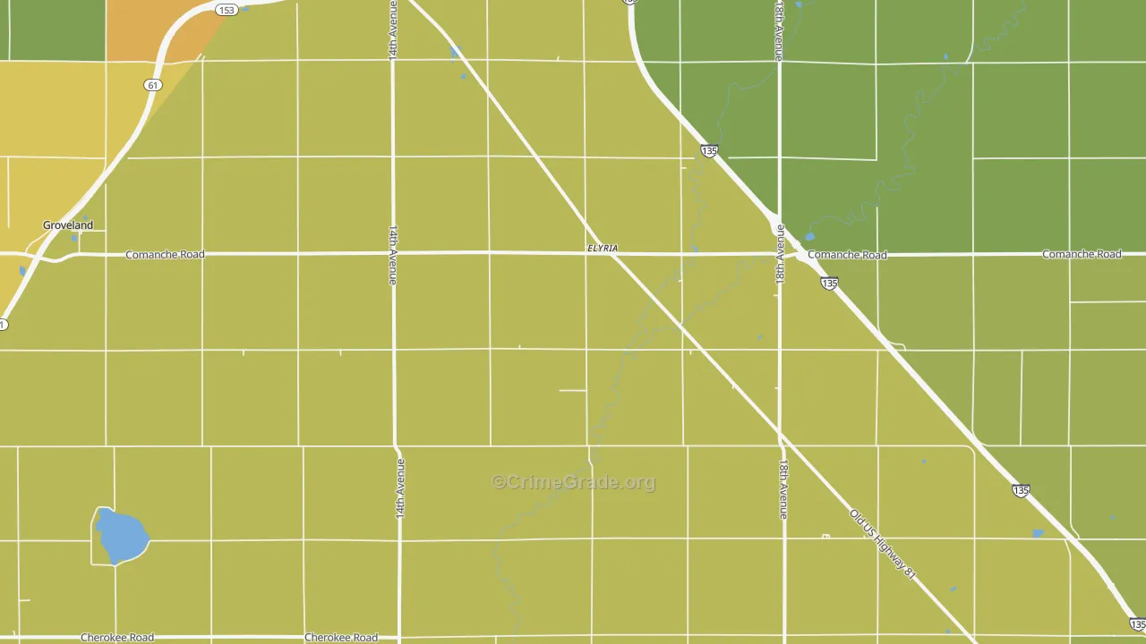 Elyria, KS Map of Burglary Rates