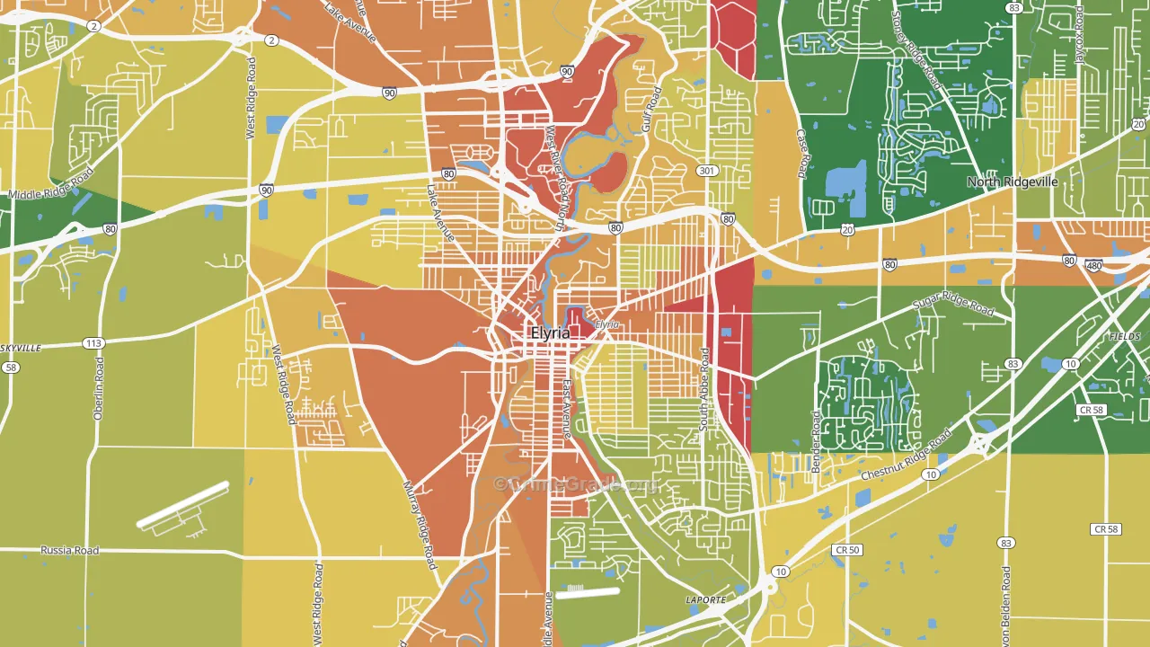 Elyria, OH Map of Burglary Rates