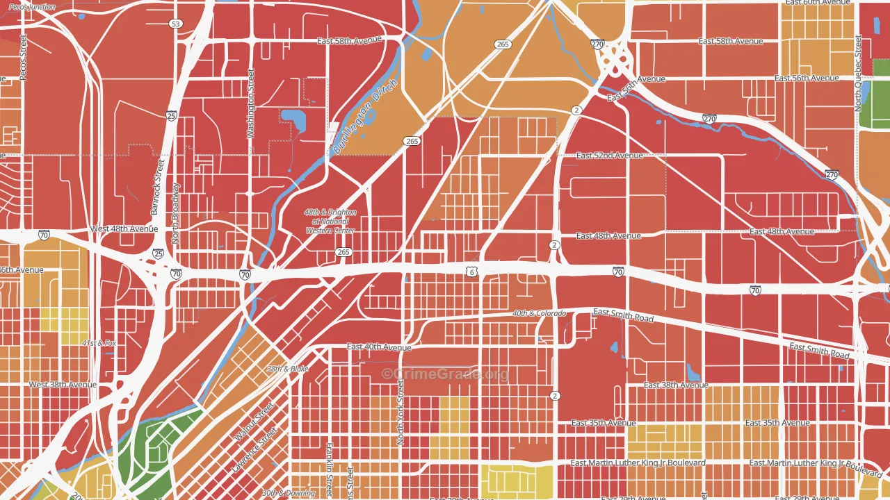 Elyria Swansea, Denver, CO Map of Burglary Rates