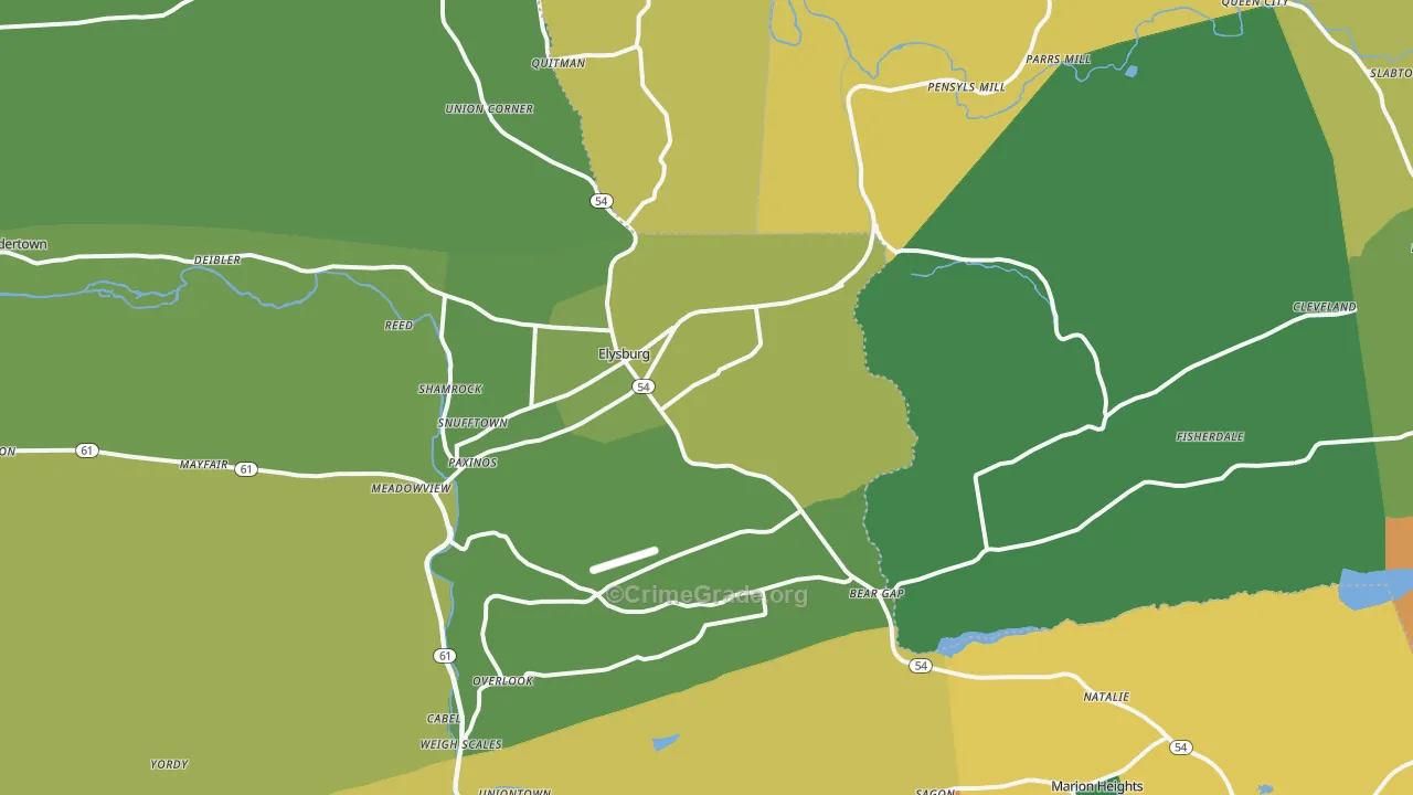 Elysburg, PA Map of Burglary Rates