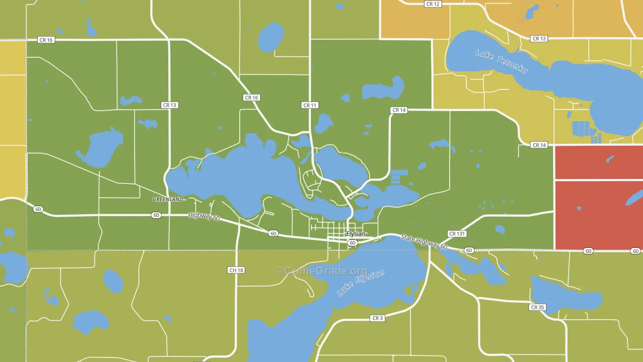 Elysian, MN Map of Burglary Rates