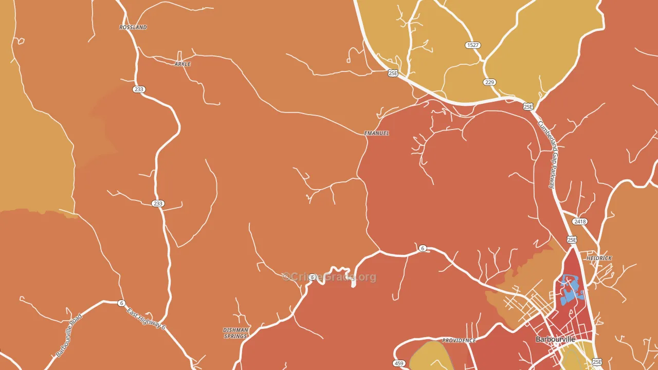 Emanuel, KY Map of Burglary Rates