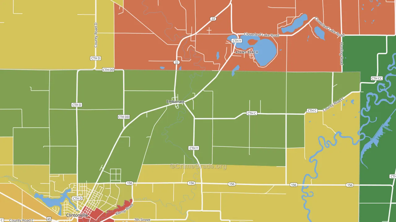 Embarrass, WI Map of Burglary Rates