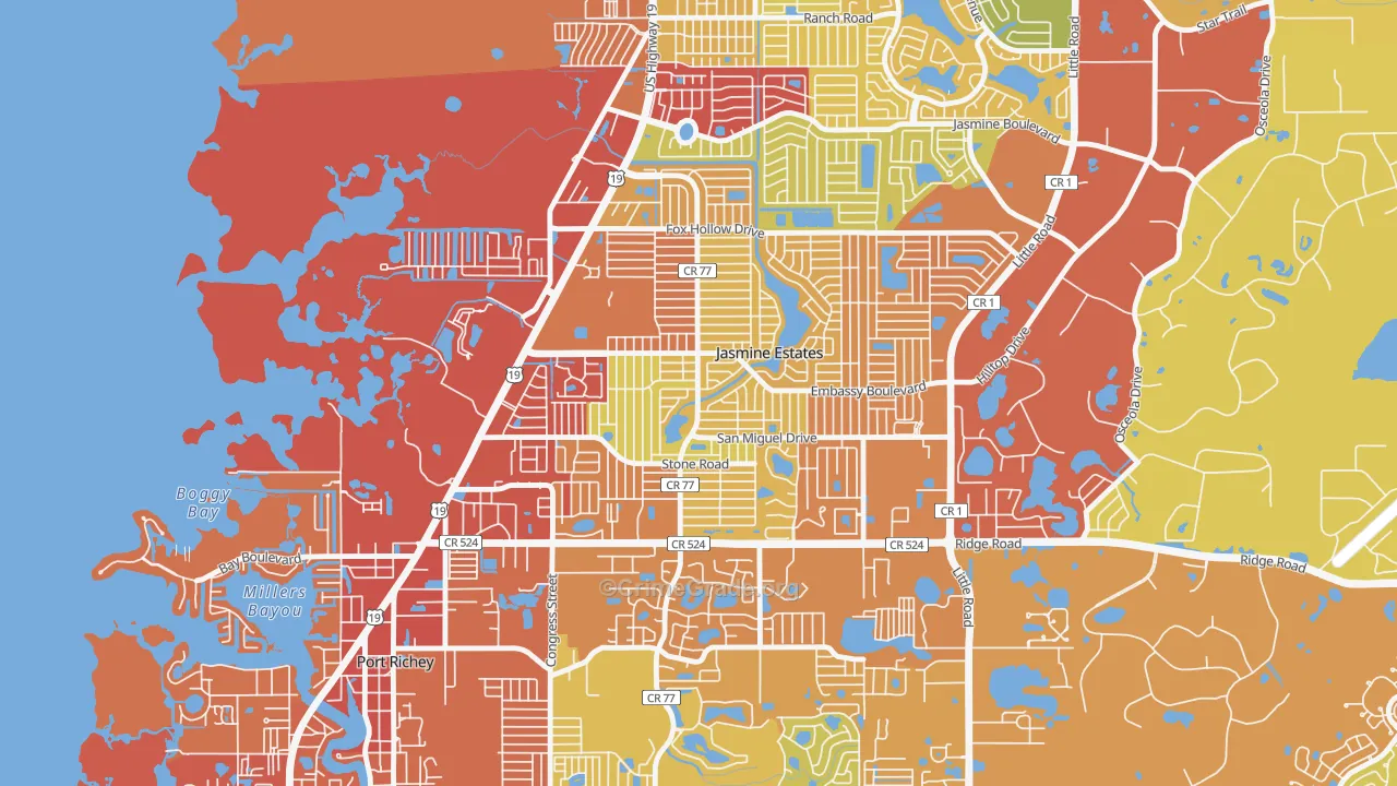 Embassy Hills, Jasmine Estates, FL Map of Burglary Rates
