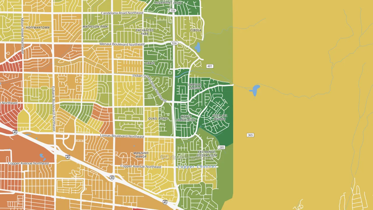 Embudo Canyon, Albuquerque, NM Map of Burglary Rates