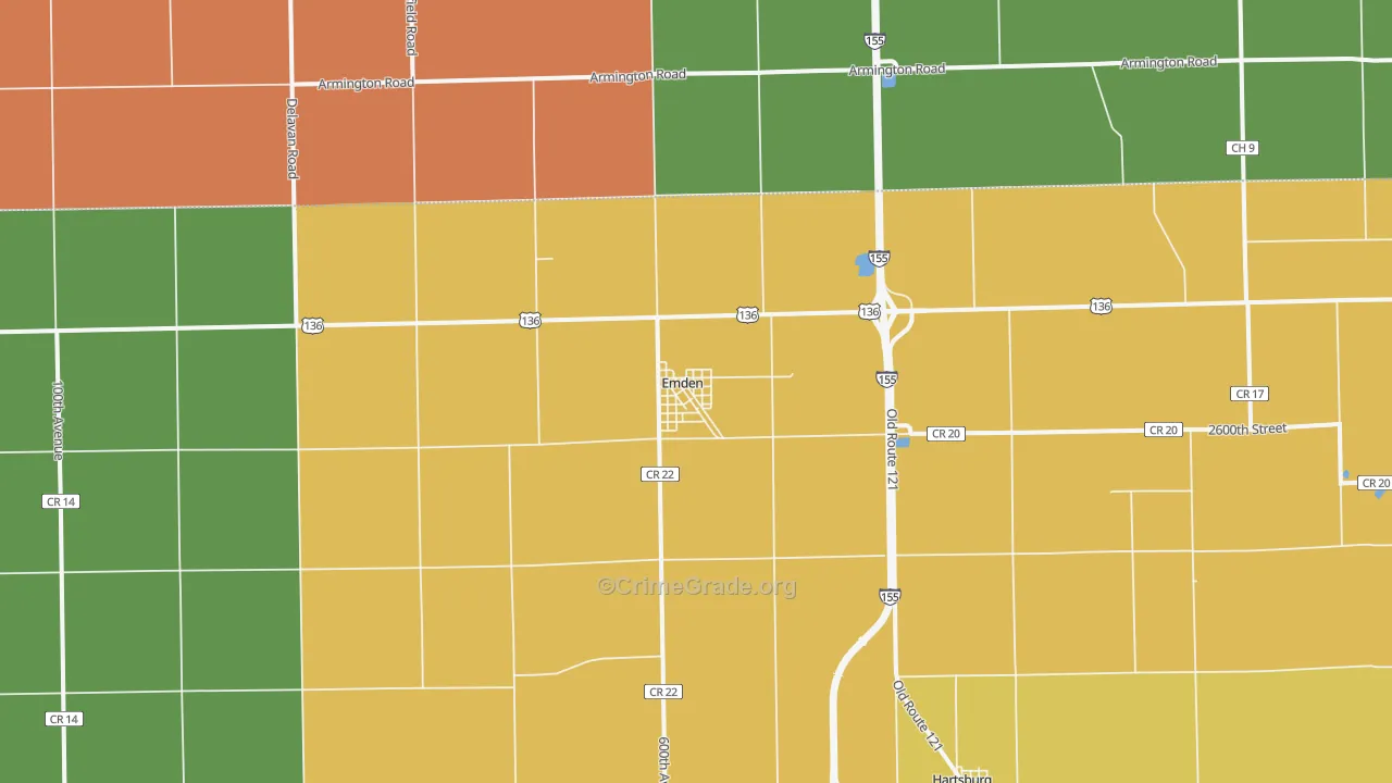 Emden, IL Map of Burglary Rates
