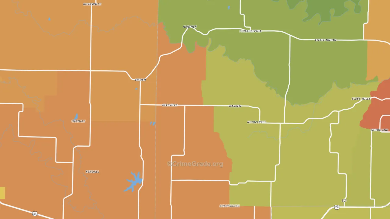 Emden, MO Map of Burglary Rates