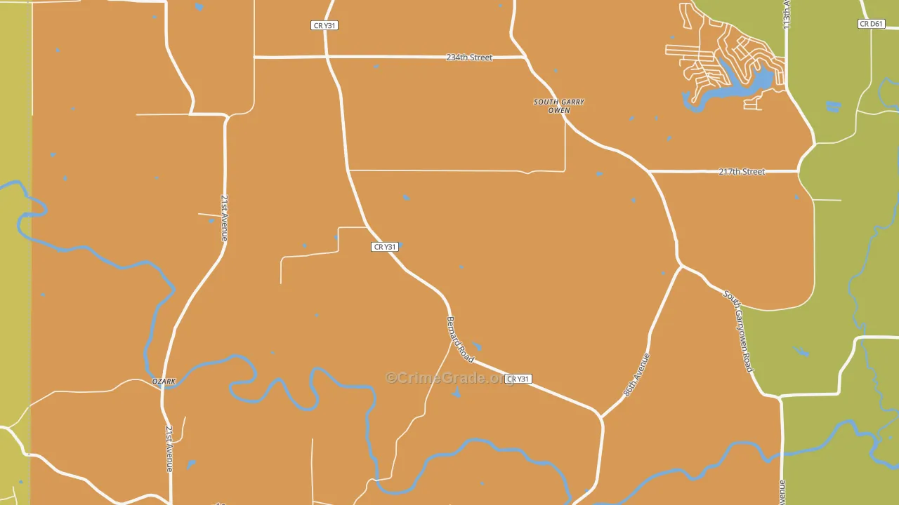 Emeline, IA Map of Burglary Rates