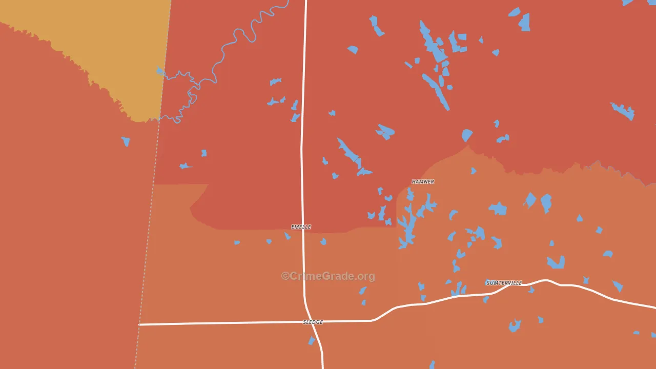 Emelle, AL Map of Burglary Rates