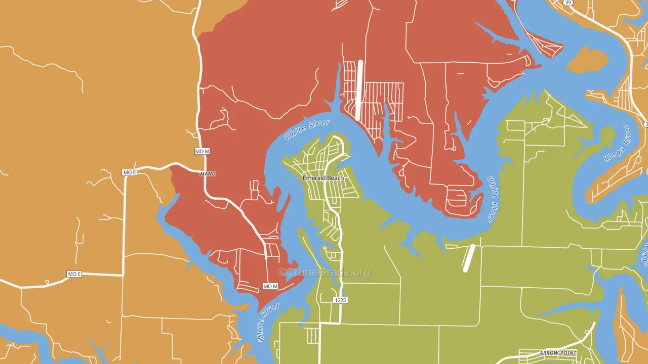 Emerald Beach, MO Map of Burglary Rates