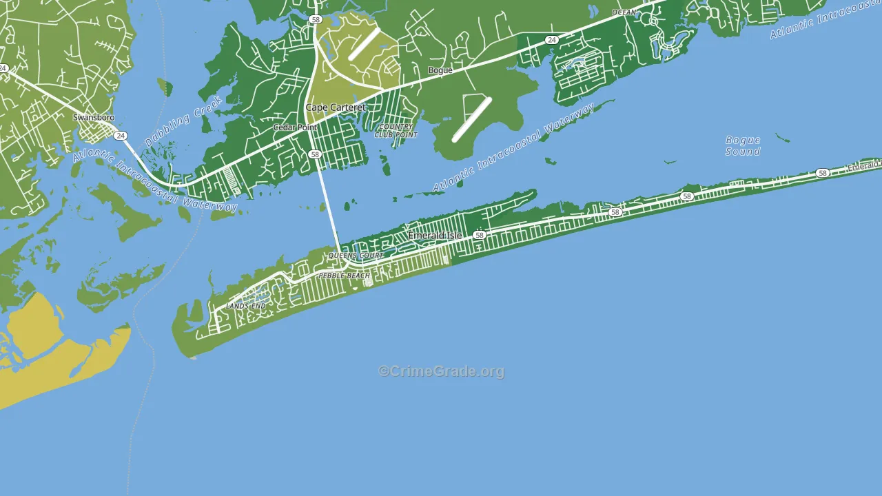 Emerald Isle, NC Map of Burglary Rates
