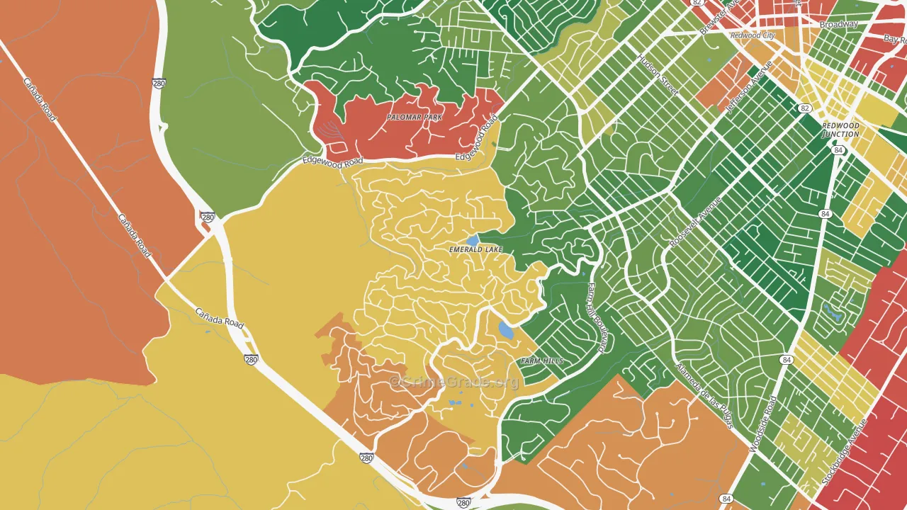 Emerald Lake Hills, Redwood City, CA Map of Burglary Rates