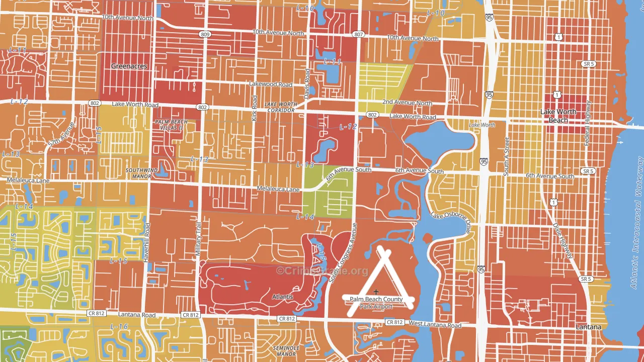 Emerald Lake-Miami, Lake Worth, FL Map of Burglary Rates