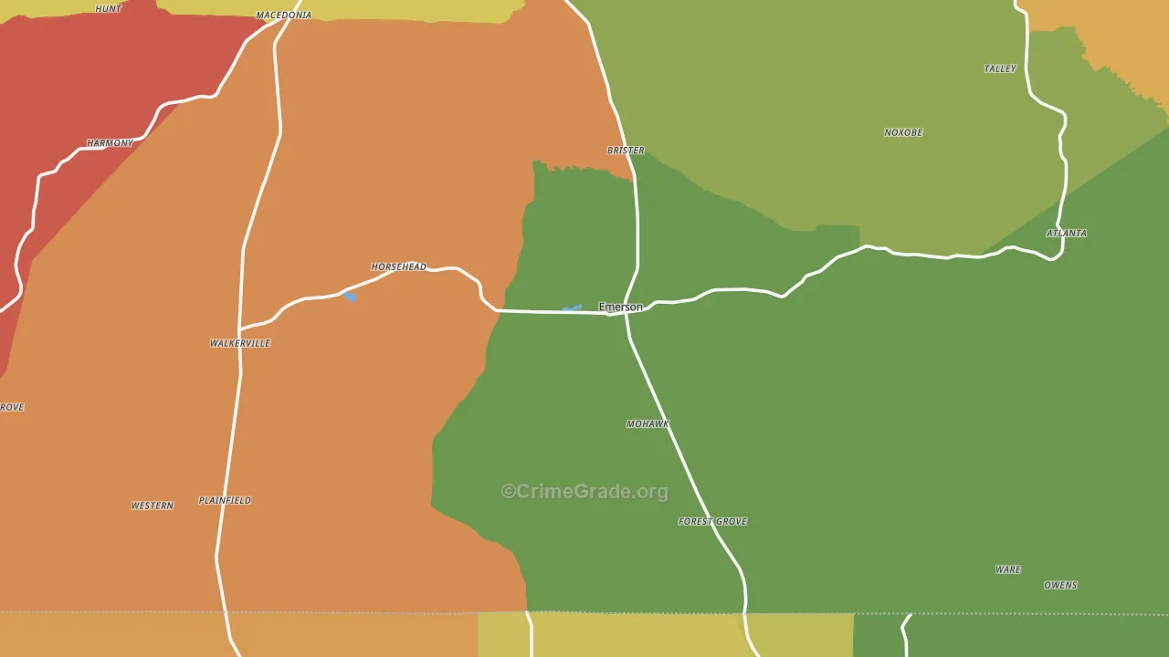 Emerson, AR Map of Burglary Rates