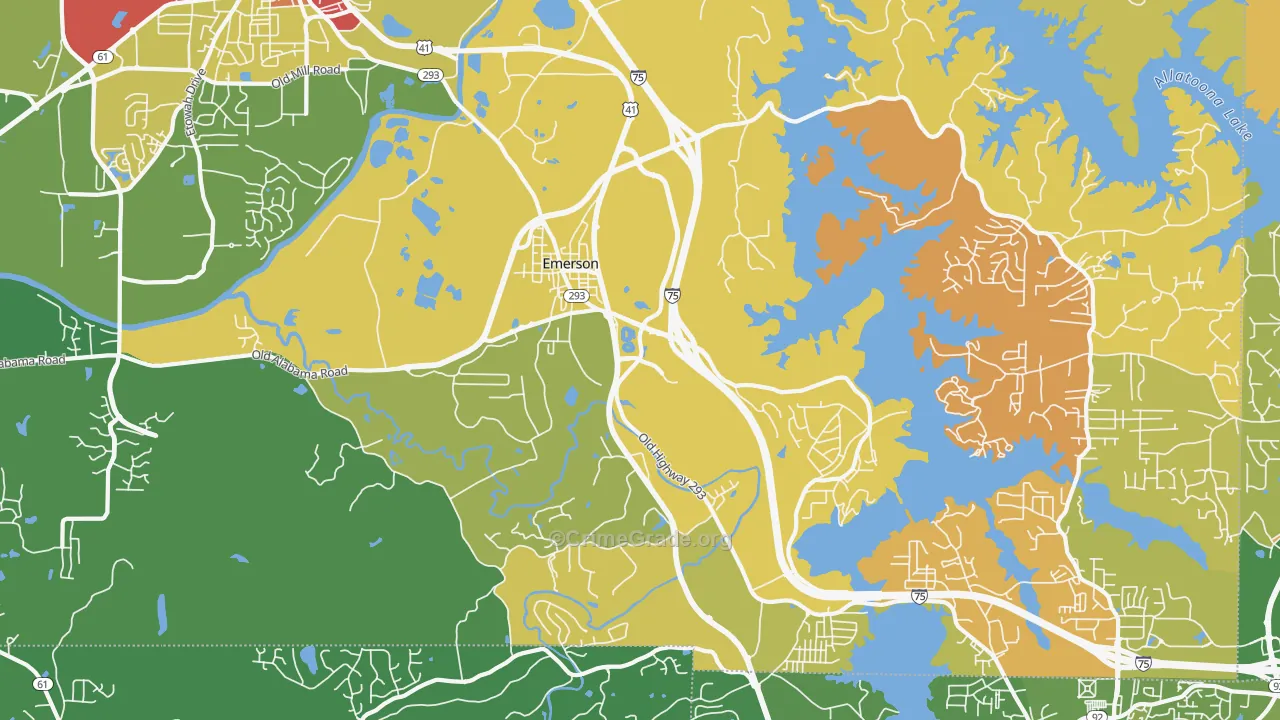 Emerson, GA Map of Burglary Rates