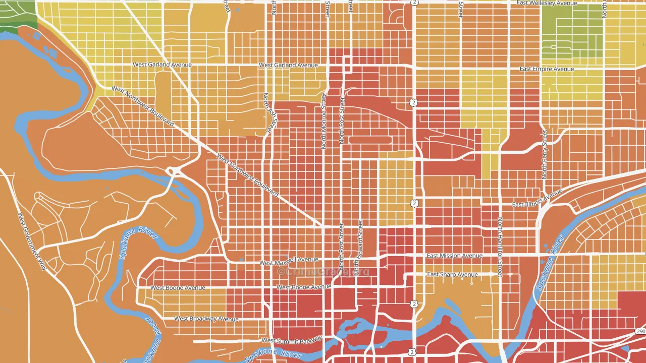 Emerson Garfield, Spokane, WA Map of Burglary Rates