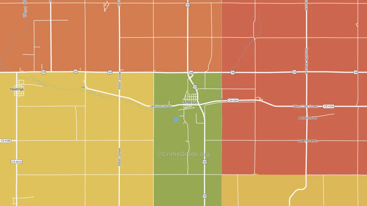 Emerson, IA Map of Burglary Rates