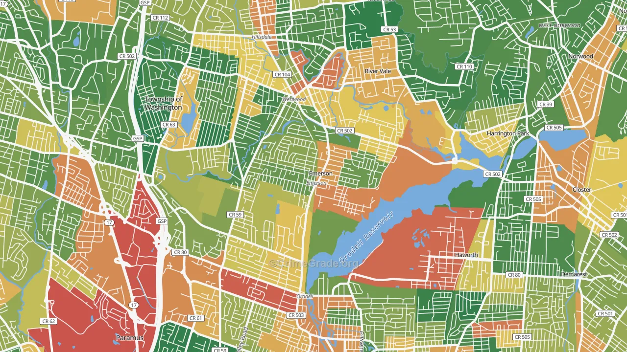 Emerson, NJ Map of Burglary Rates