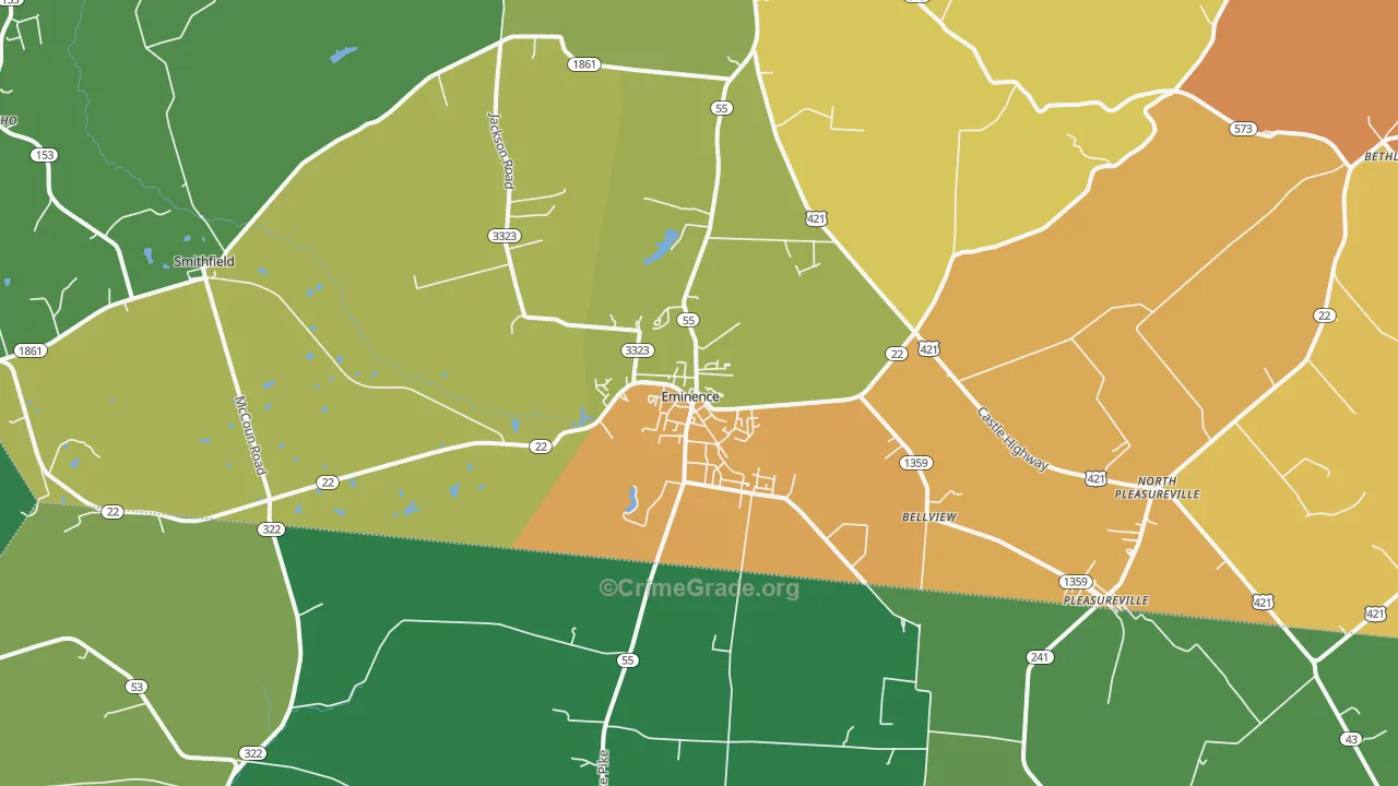 Eminence, KY Map of Burglary Rates