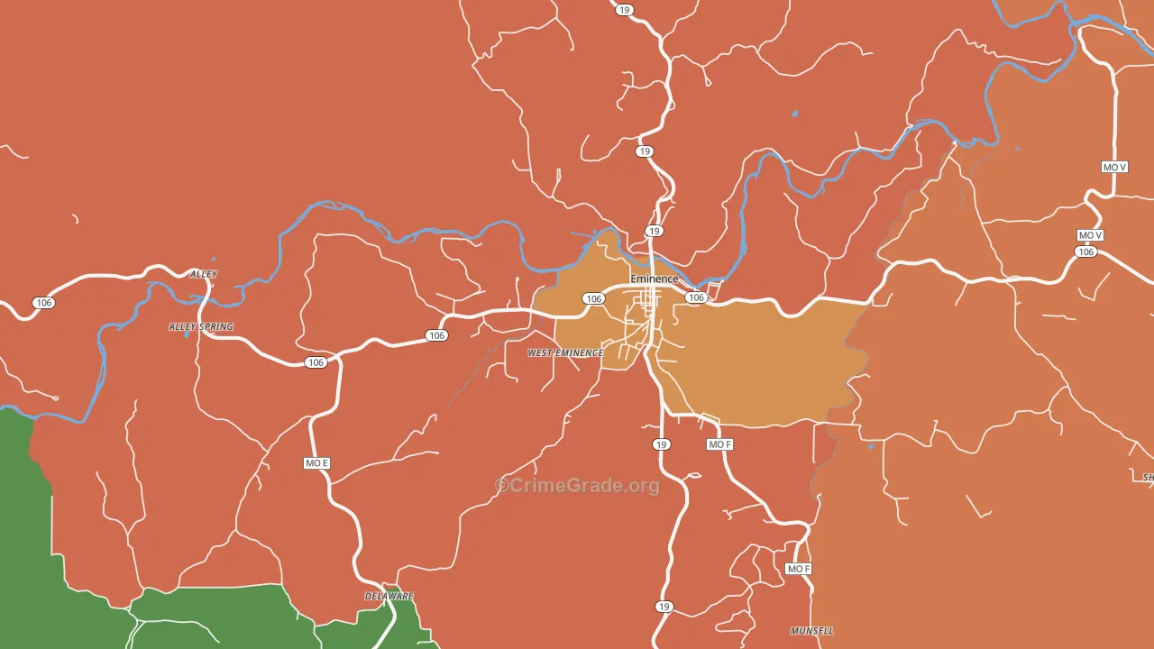 Eminence, MO Map of Burglary Rates