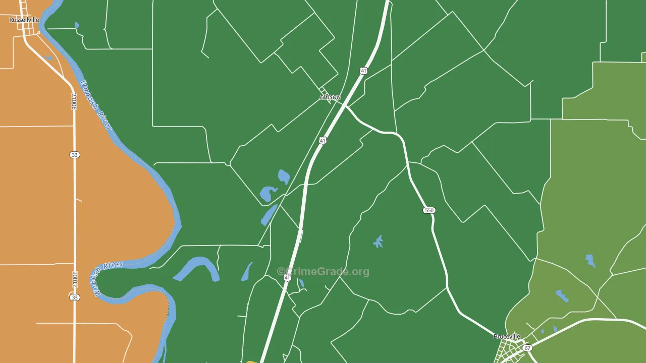 Emison, IN Map of Burglary Rates
