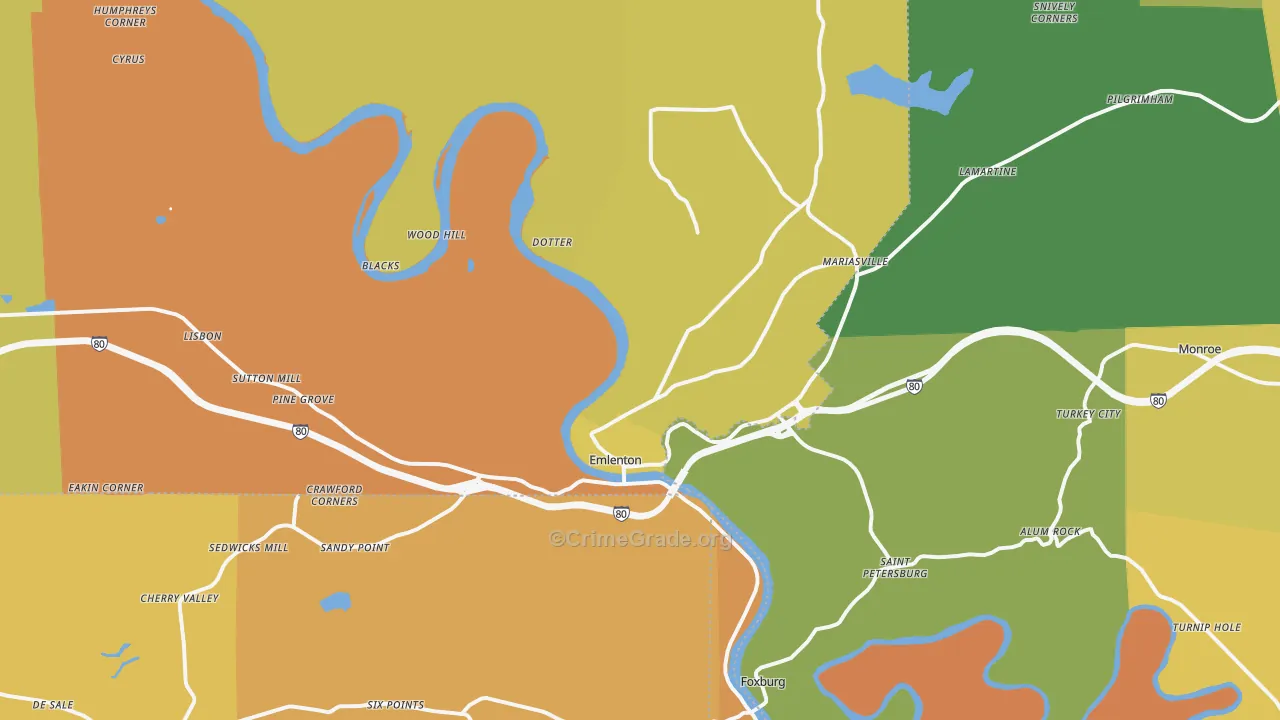 Emlenton, PA Map of Burglary Rates