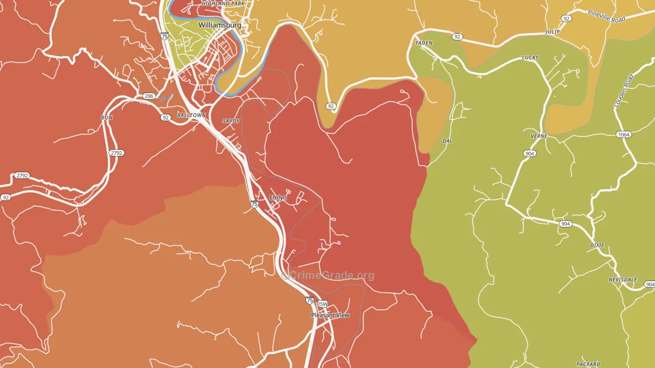 Emlyn, KY Map of Burglary Rates