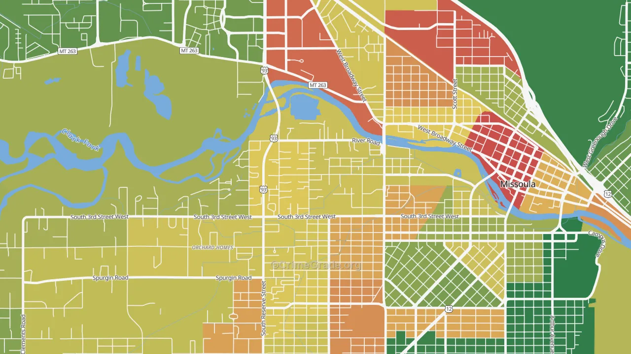 Emma Dickinson Orchard Homes, Missoula, MT Map of Burglary Rates