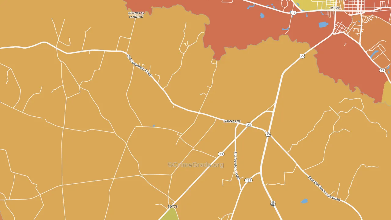 Emmalane, GA Map of Burglary Rates