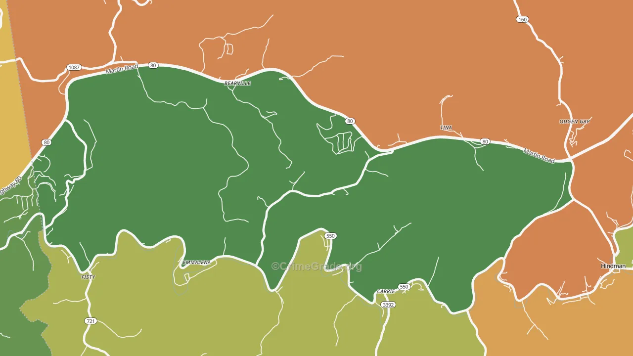 Emmalena, KY Map of Burglary Rates